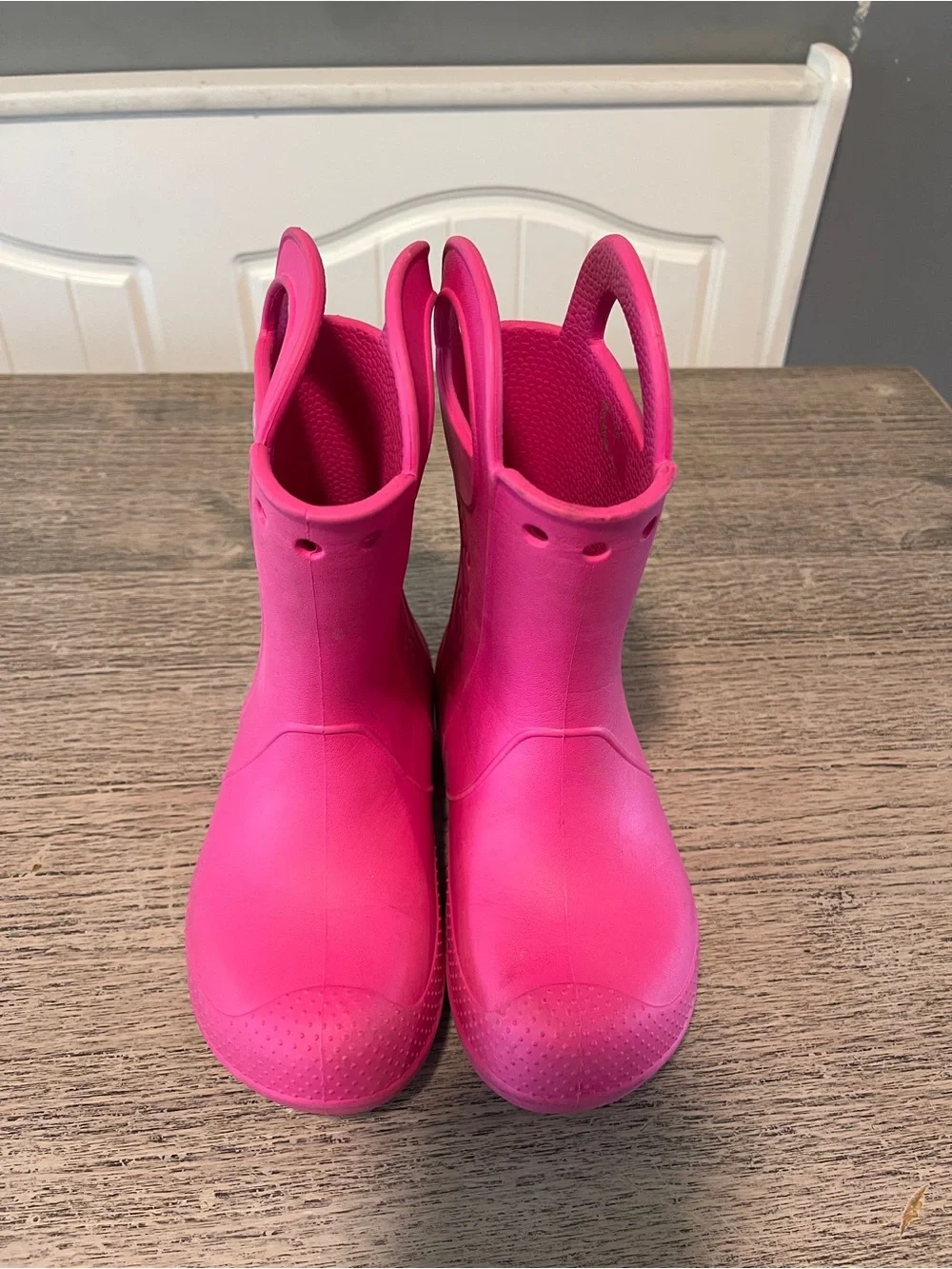 Crocs Handle It Rain Boots Kids Pink Slip On Lightweight Waterproof Outdoor C13